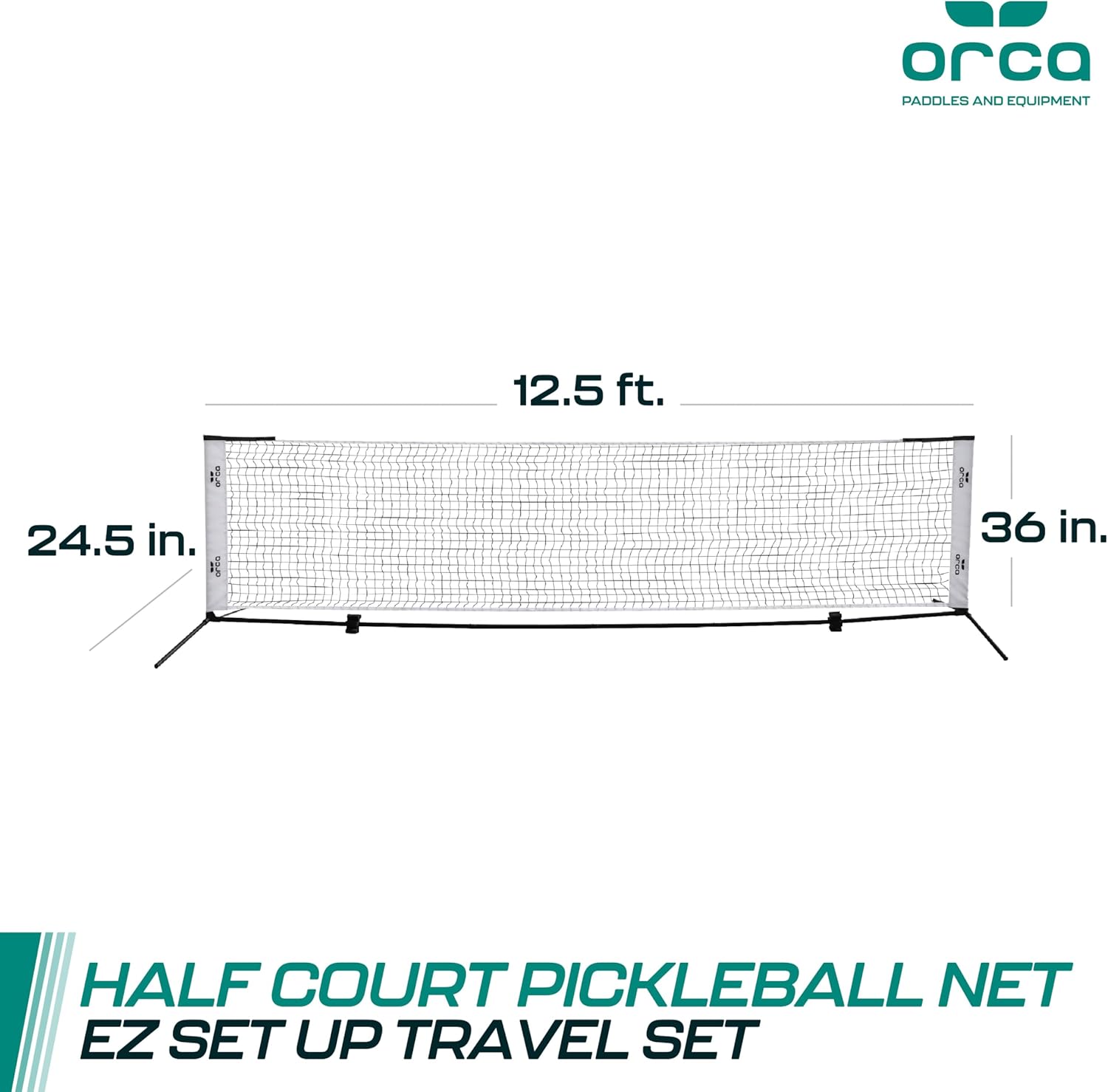 Orca 12.5 FT Pickleball Net - Portable Pickleball Net Set with 2 Paddles, Balls & Carry Bag
