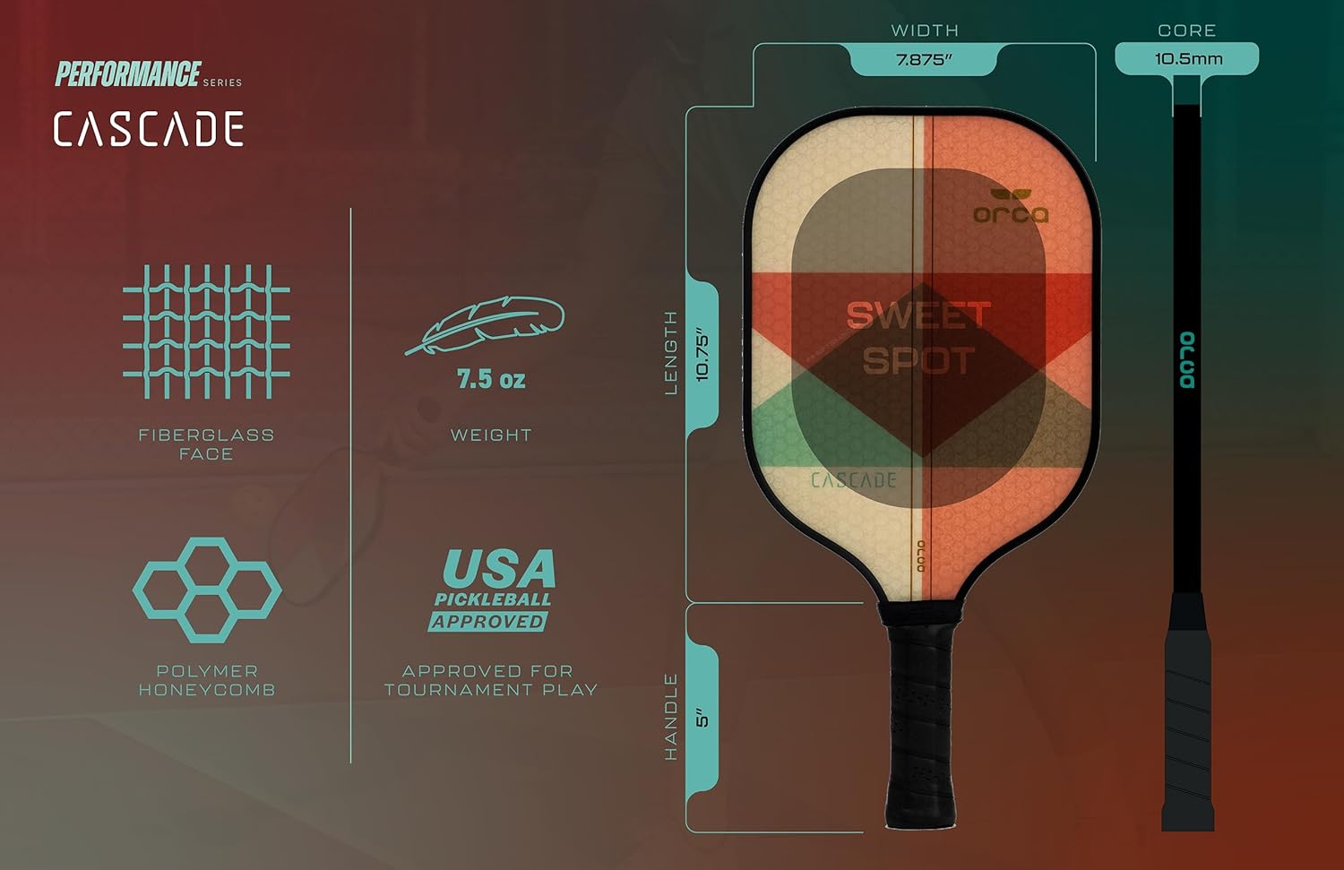 Orca Cascade Performance Series Fiberglass Pickleball Paddle - Balanced Edition