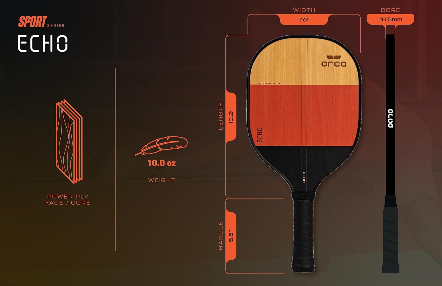 Orca Echo Sports Series Wood Pickleball Paddle - Starter Edition - 2 Pack