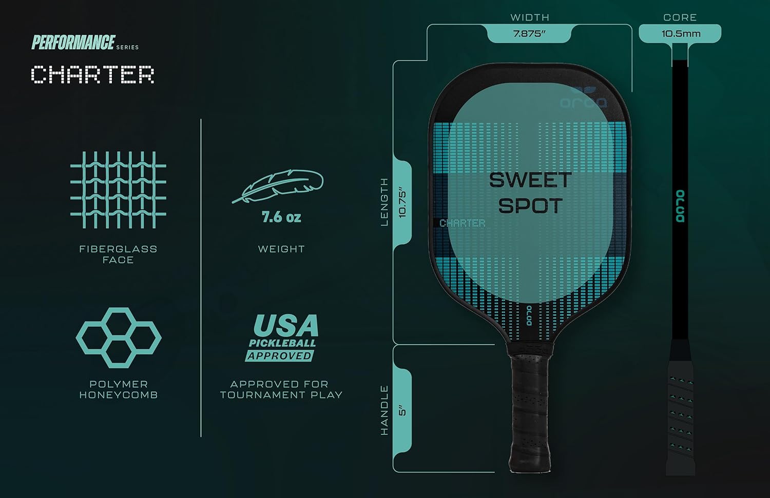 Orca Charter Performance Series Fiberglass Pickleball Paddle - Balanced Edition