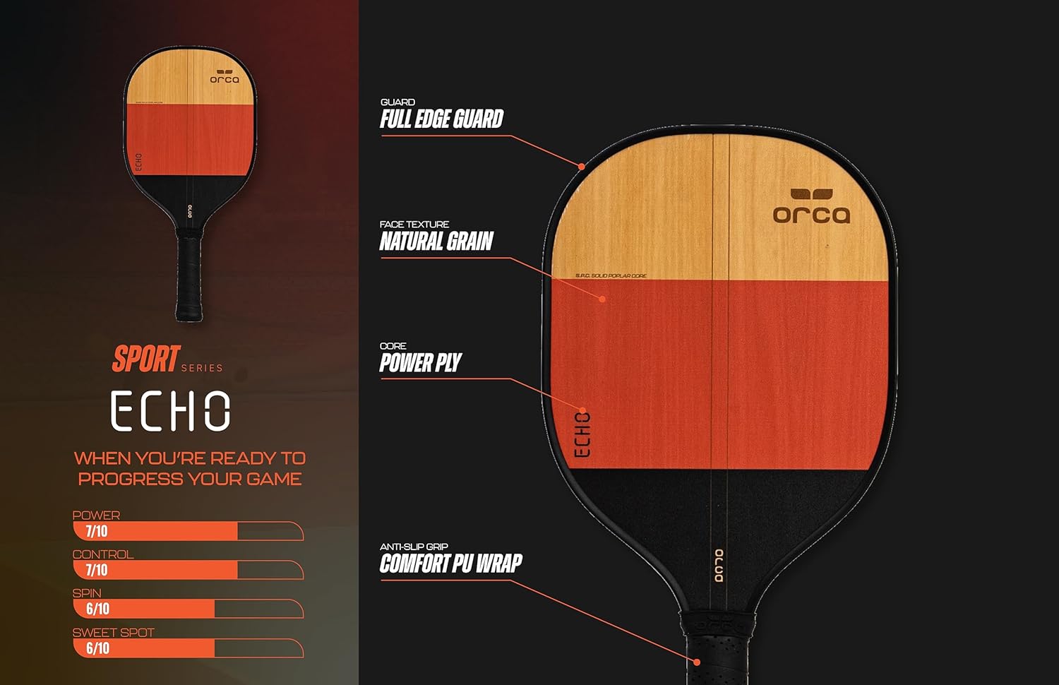 Orca Echo Sports Series Wood Pickleball Paddle - Starter Edition - 2 Pack