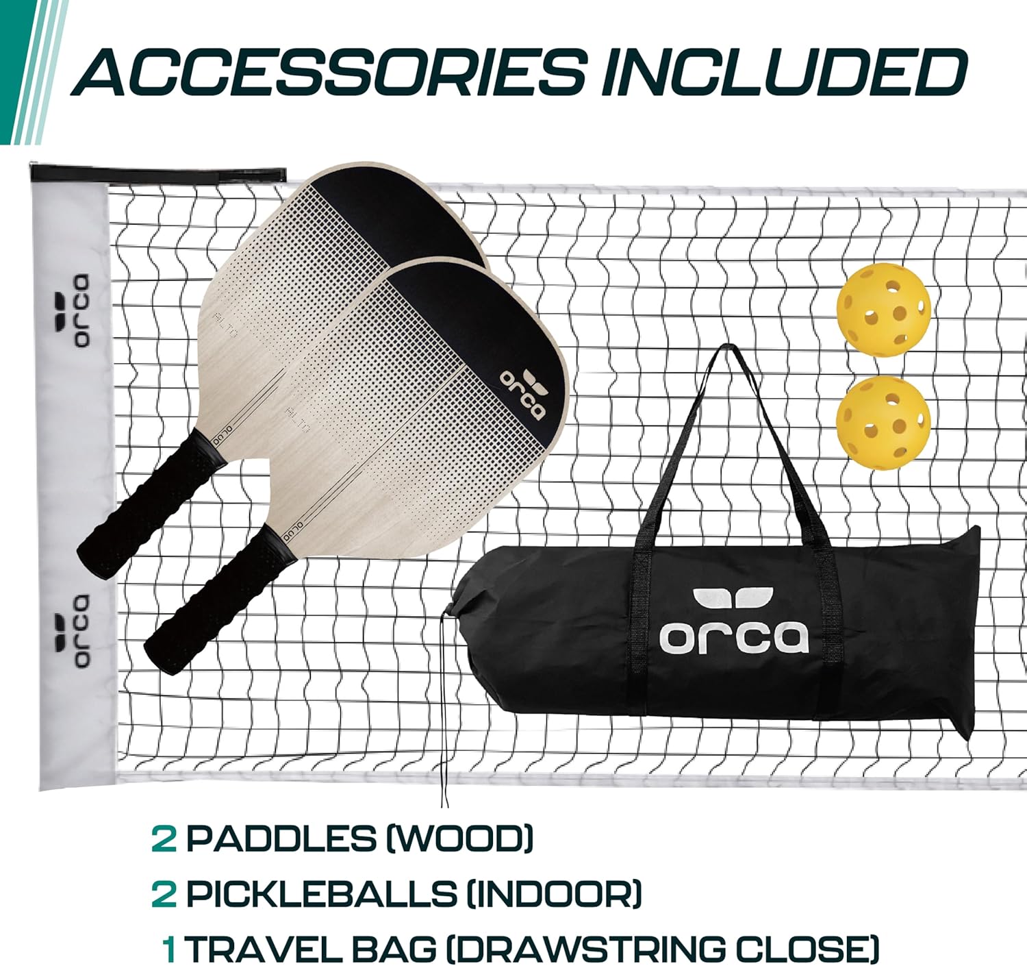 Orca 12.5 FT Pickleball Net - Portable Pickleball Net Set with 2 Paddles, Balls & Carry Bag