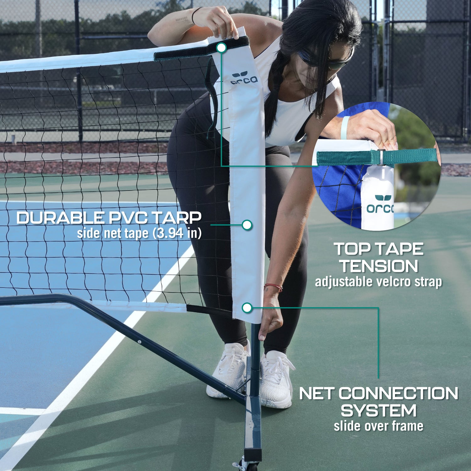 Orca 22 FT Full Court & 11 FT Half Court Portable Pickleball Net Set with Wheels