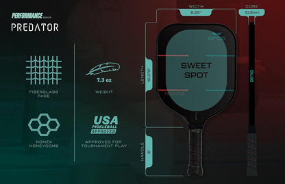 Orca Predator Performance Series Fiberglass Pickleball Paddle - Power Edition