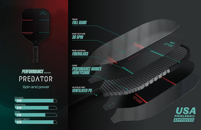 Orca Predator Performance Series Fiberglass Pickleball Paddle - Power Edition